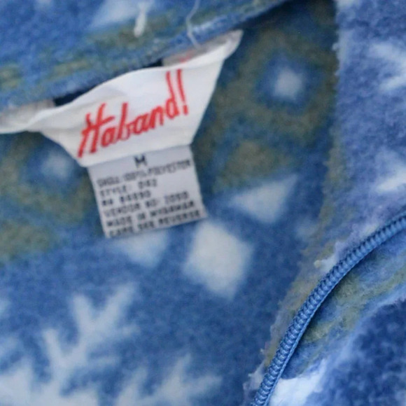 Vintage Haband! Blue & Green Snowflake Fleece Collared Sweater - Picture 5 of 12